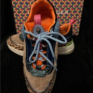 Kurt Geiger Blue and Orange Sneakers with Suede Accents
